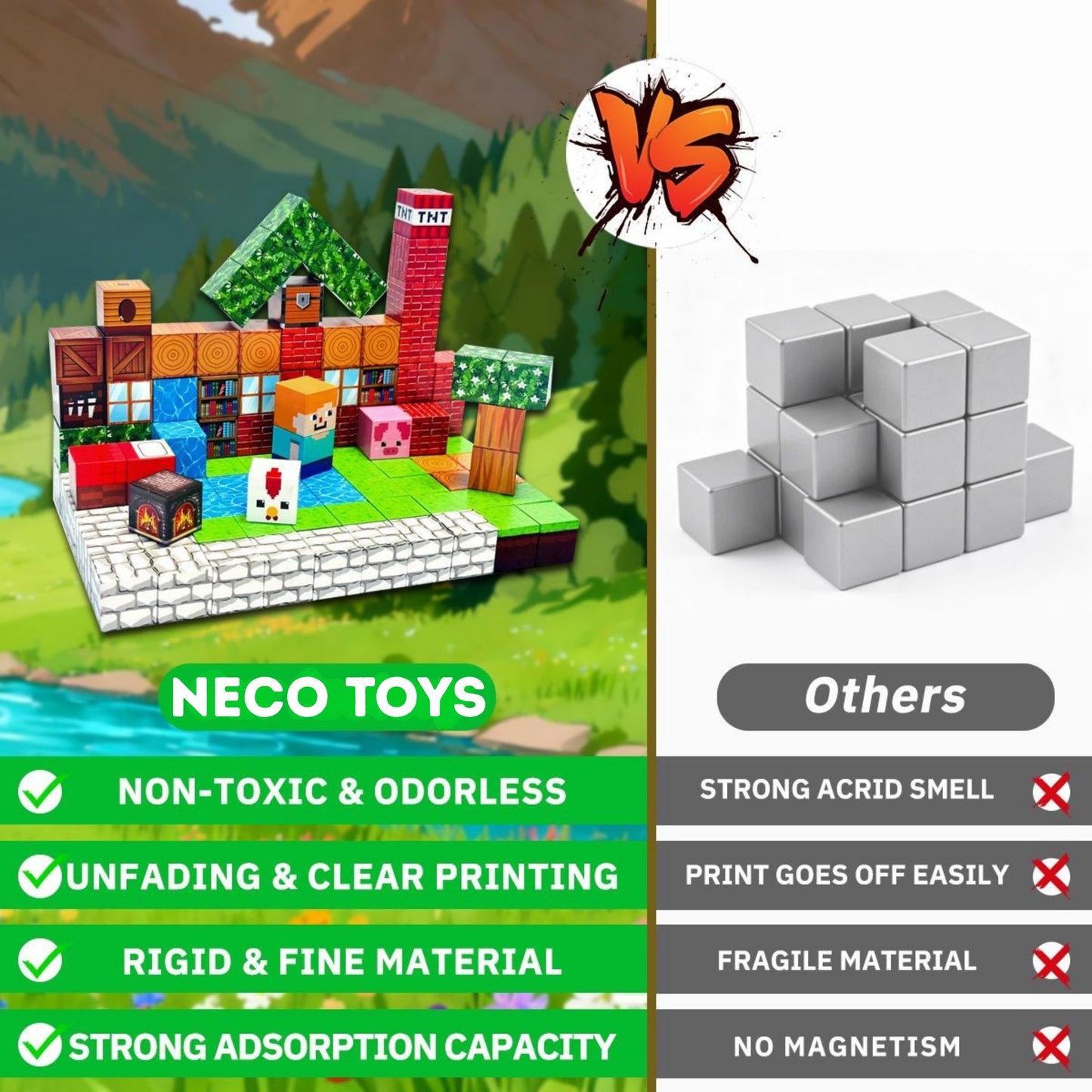 150PCS Magnetic Blocks – STEM Building Cubes Montessori Git for Kids Ages 3+