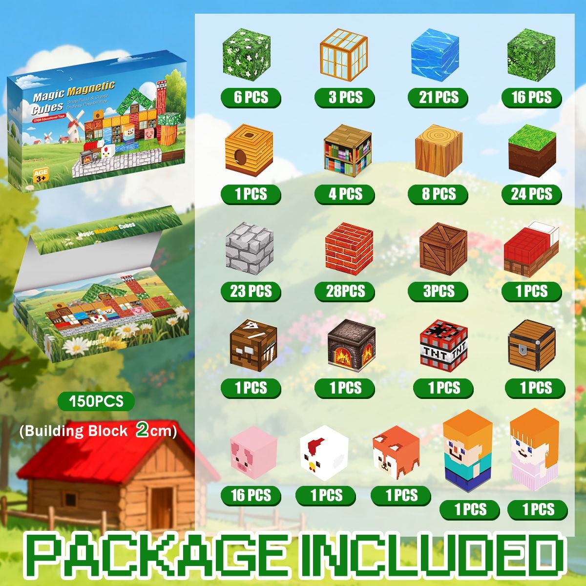 150PCS Magnetic Blocks – STEM Building Cubes Montessori Git for Kids Ages 3+