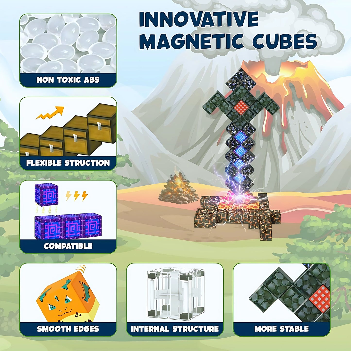 150PCS Magnetic Blocks – STEM Building Cubes Montessori Git for Kids Ages 3+