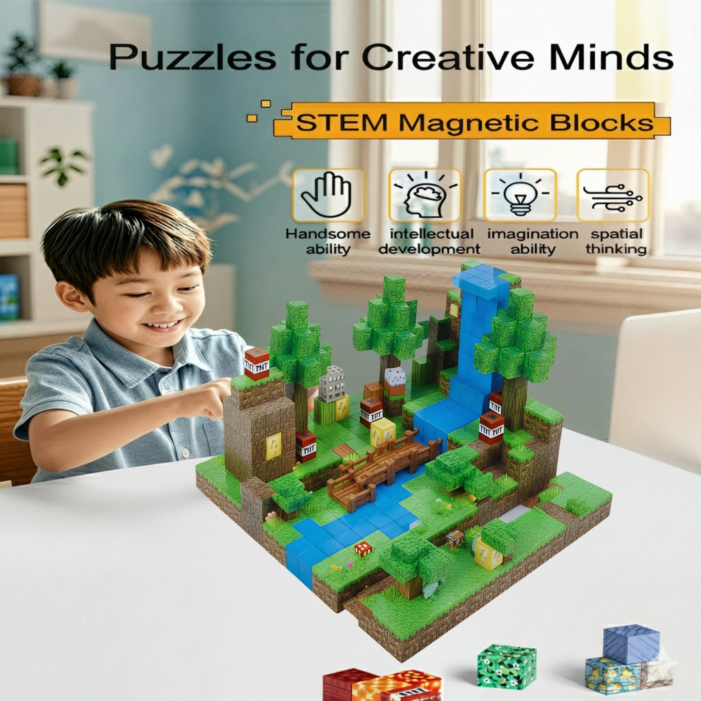 128PCS Magnetic Blocks – STEM Building Cubes Montessori Git for Kids Ages 3+