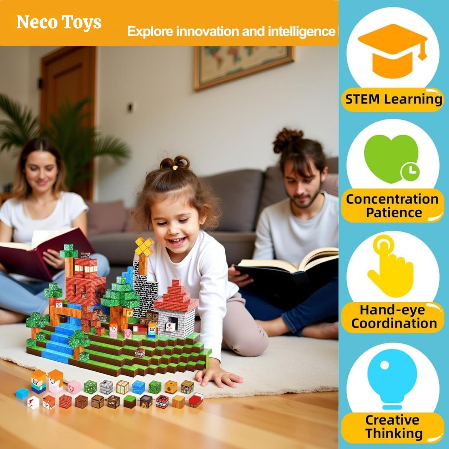 150PCS Magnetic Blocks – STEM Building Cubes Montessori Git for Kids Ages 3+