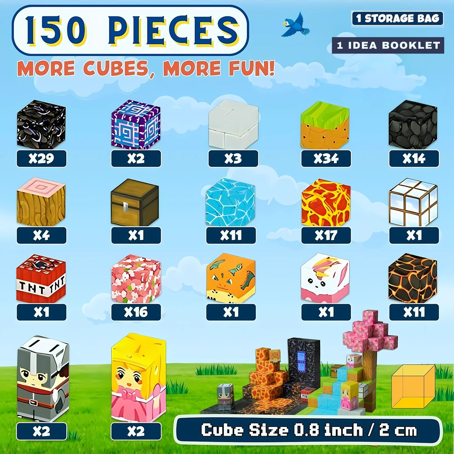 150PCS Magnetic Blocks – STEM Building Cubes Montessori Git for Kids Ages 3+